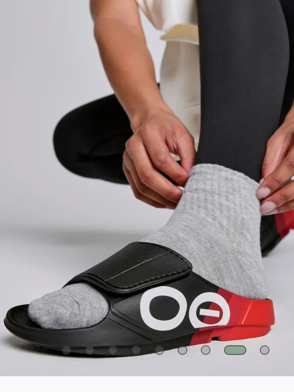 OOFOS sandals women size 9 Black and Red Slide Sandals with White Logo